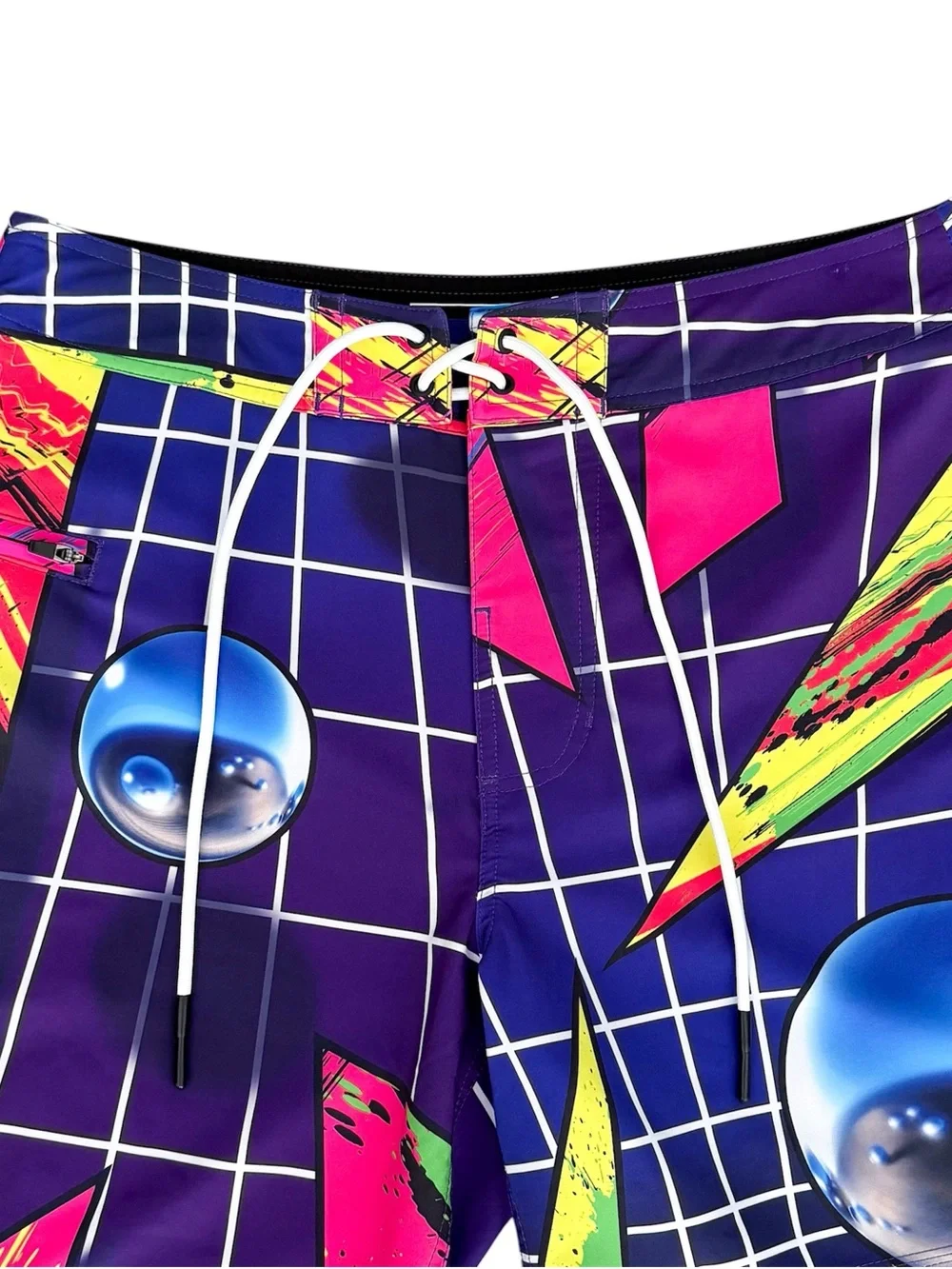 Lost Highline 80s Purple White Pink Green Grid Sphere Boardshorts 6.5 Inseam 31